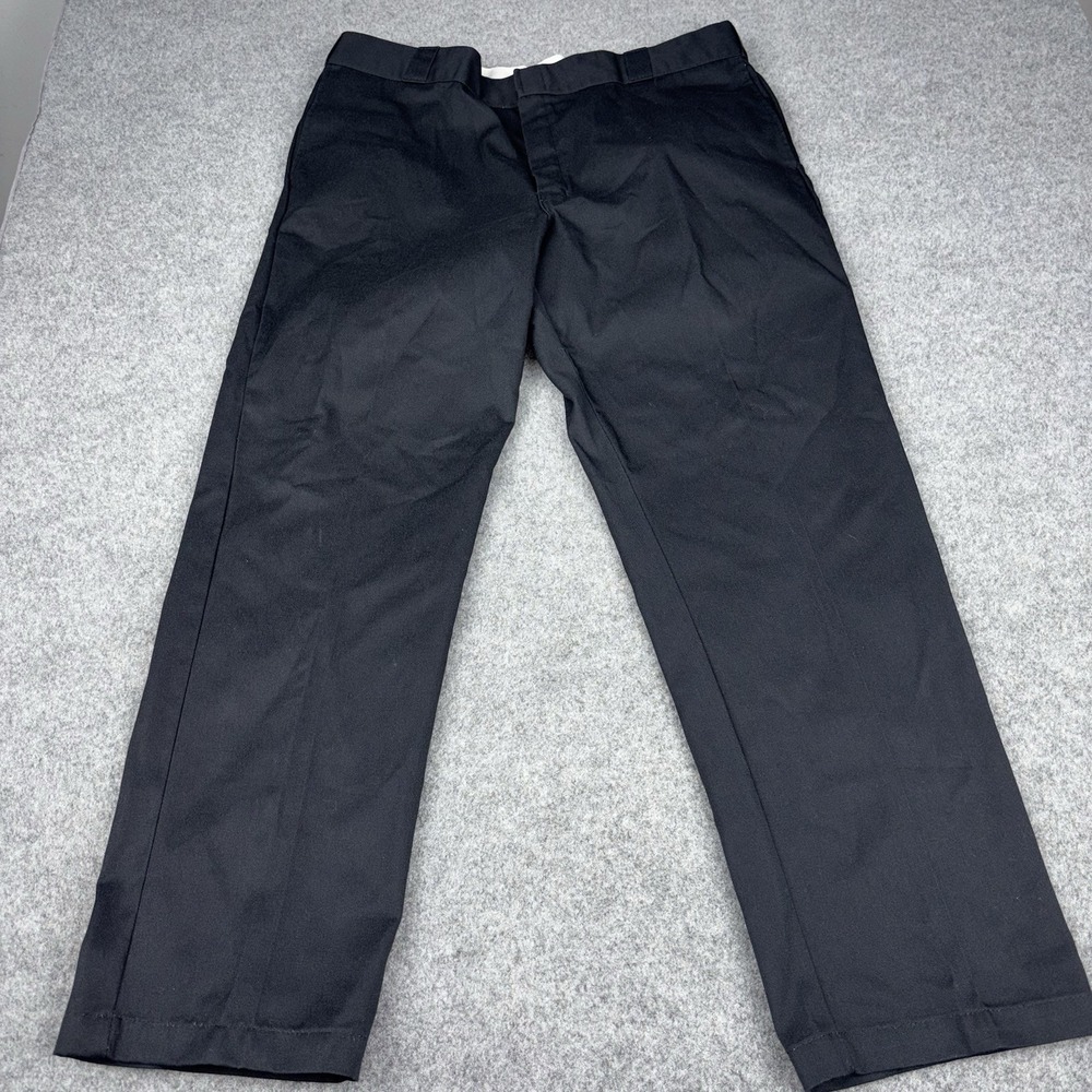 Dickies 874 Original Fit Work Pants Mens 42x32 Black Straight Uniform Chino EUC